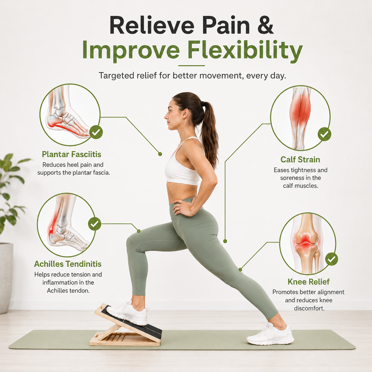 Adjustable Wooden Slant Board for Calf Stretching