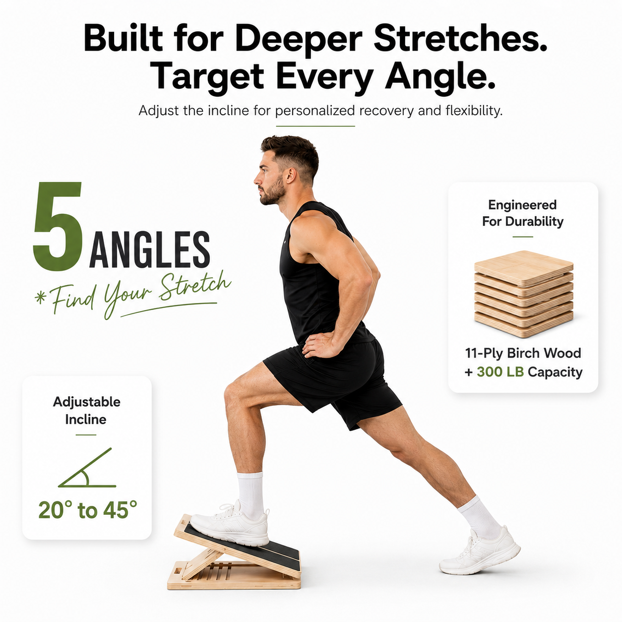 Adjustable Wooden Slant Board for Calf Stretching